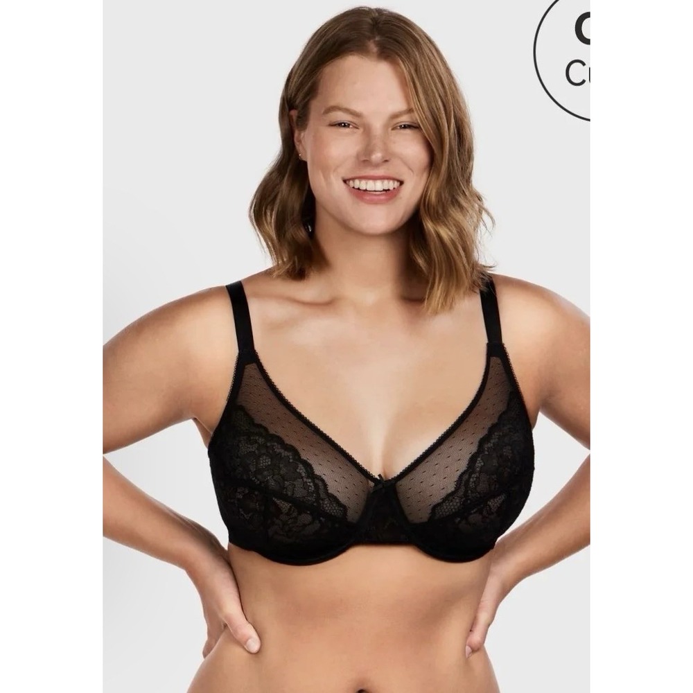 Enchante -Unlined Underwire Lace Minimizer Bra | HSIA Black 46DDD NWT